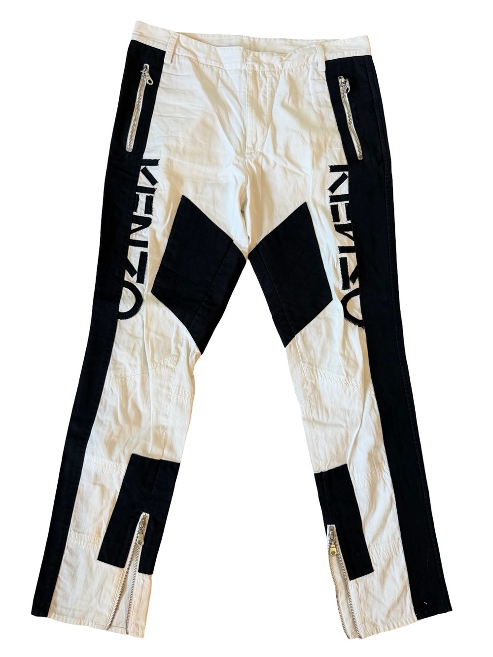 Kenzo White Cotton Trousers with Green Logo